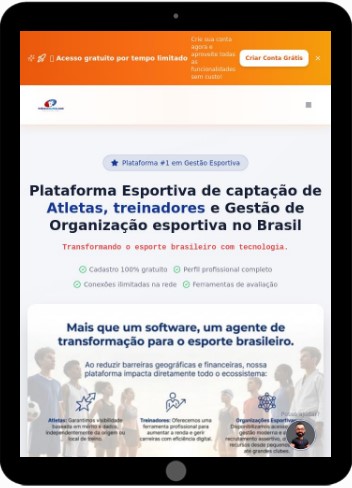 Aplicativo de agenciamento esportivo Treinocompleto em tablet